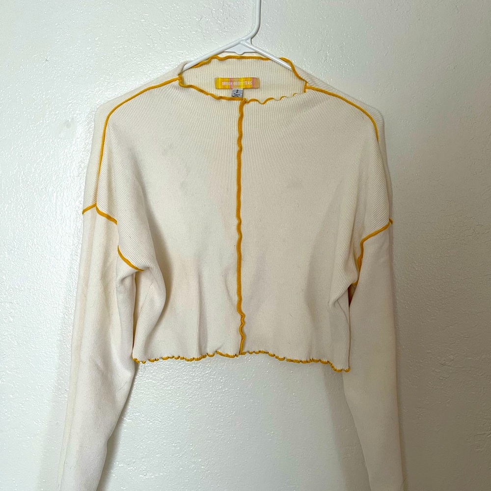 Urban Outfitters Crop Cream Sweater with Yellow Trim